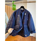 【ACheter】 無領輕薄寬鬆氣質刺繡夾棉外套# 127082 L 藏青色