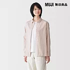 【MUJI 無印良品】女水洗平織布標準領長袖襯衫 S 淺粉直紋