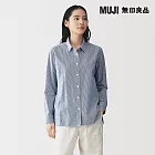 【MUJI 無印良品】女水洗平織布標準領長袖襯衫 S 暗藍直紋