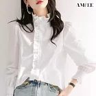 【AMIEE】韓系百搭花邊領襯衫(KDTQ-649) M 白色