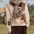 【AMIEE】韓版印花寬鬆修身針織毛衣上衣(KDTQ-567) M 咖啡色