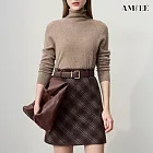 【AMIEE】學院風格紋毛呢高腰A字半身裙(KDSQ-604) M 咖啡色