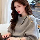 【AMIEE】老錢風輕熟側翻領針織毛衣上衣(KDTQ-8640) F 灰色