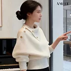 【AMIEE】老錢風輕熟側翻領針織毛衣上衣(KDTQ-8640) F 白色