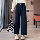 【AnZa】高腰毛呢八分直筒闊腿褲(3色) FREE 藏青