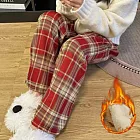 【AnZa】格紋羊羔絨加絨加厚長褲(多色) FREE 紅格