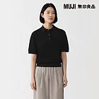 【MUJI 無印良品】女強撚鏤空編織POLO針織衫 S 黑色