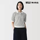 【MUJI 無印良品】女強撚鏤空編織POLO針織衫 S 柔白橫紋