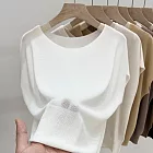 【MsMore】 一字領短袖針織顯瘦蝙蝠袖冰絲上衣# 127115 FREE 白色