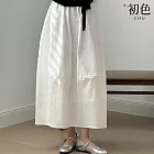 【初色】韓系慵懶風純色鬆緊高腰寬鬆顯瘦燈籠裙中長裙半身裙-共2色-18571(M-XL可選) M 白色