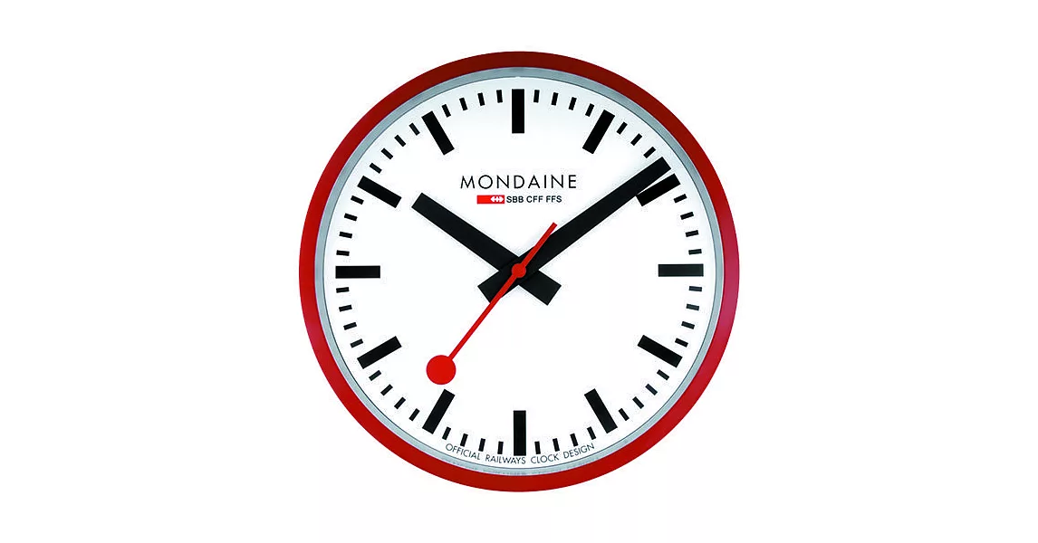 MONDAINE 瑞士國鐵經典掛鐘-紅 錶盤-白色,指