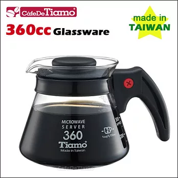 CafeDeTiamo 耐熱玻璃壺 360cc (黑色3杯份) 塑膠把手 (HG2294 BK)