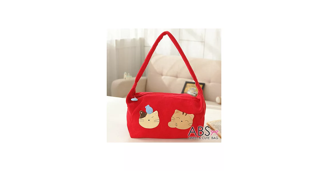 ABS貝斯貓 可愛貓咪手工拼布肩背包/手提包 (活力紅) 88-021