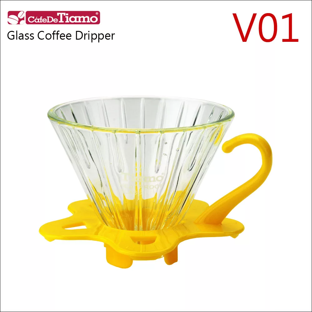 Tiamo V01 可拆式玻璃咖啡濾杯組-直線紋-附量匙-黃色(HG5358Y)