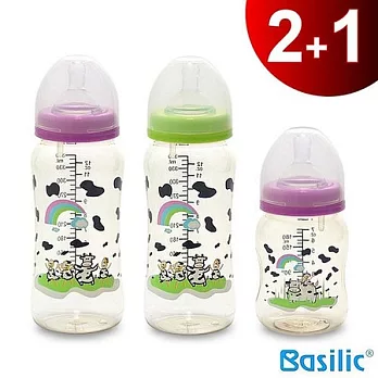 【貝喜力克】防脤氣寬口徑PES乳牛奶瓶組(2大1小)奶嘴：M*2