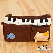 ABS貝斯貓 鋼琴貓咪拼布雙層拉鍊錢包 長夾 (咖啡) 88-176
