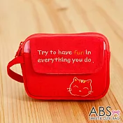 ABS貝斯貓 HaveFun微笑貓咪拼布 雙層複合功能零錢包 (鮮梅紅) 88-178