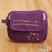 ABS貝斯貓 HaveFun微笑貓咪拼布 雙層複合功能零錢包 (葡萄紫) 88-178