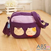ABS貝斯貓 SIMPLE STYLE微笑貓咪拼布 小型側背包 (薰紫) 88-181