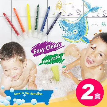 【樂兒學】超值2盒可擦拭水性環保6色浴室蠟筆-台灣製造