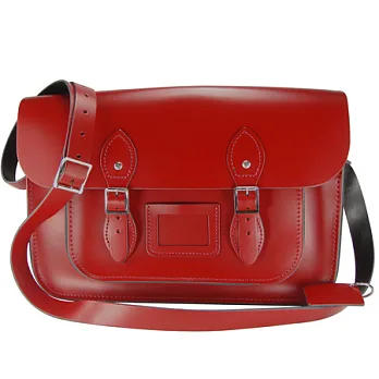 【The Leather Satchel Co.】14吋 英國手工牛皮劍橋包 肩背 側背手拿包 精湛工藝 新款磁釦設計方便開啟(心機紅)