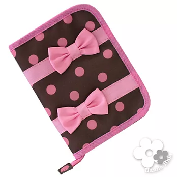 【Hanna Hula 日本】多用途收納包L-親子手冊、健保卡等都可收納(粉紅點+蝴蝶結)