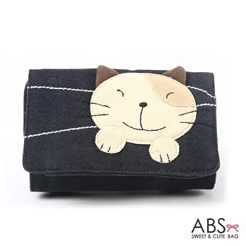 ABS貝斯貓 Simple Style複合式拼布零錢短夾 (個性黑) 88-031