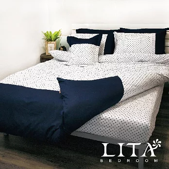 LITA麗塔【北歐光點-深藍】雙人加大兩用被套床包四件式