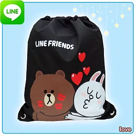 博客來 Line Friends 版授權俏麗束口後背袋 四款 黑色甜蜜款