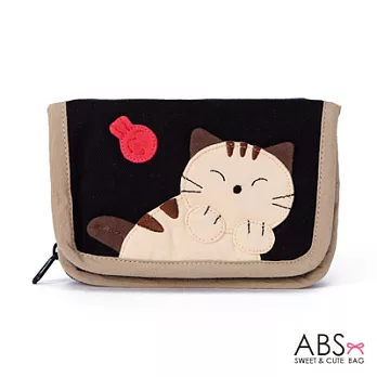 ABS貝斯貓 可愛貓咪手工拼布皮夾零錢包 (百搭黑) 88-005