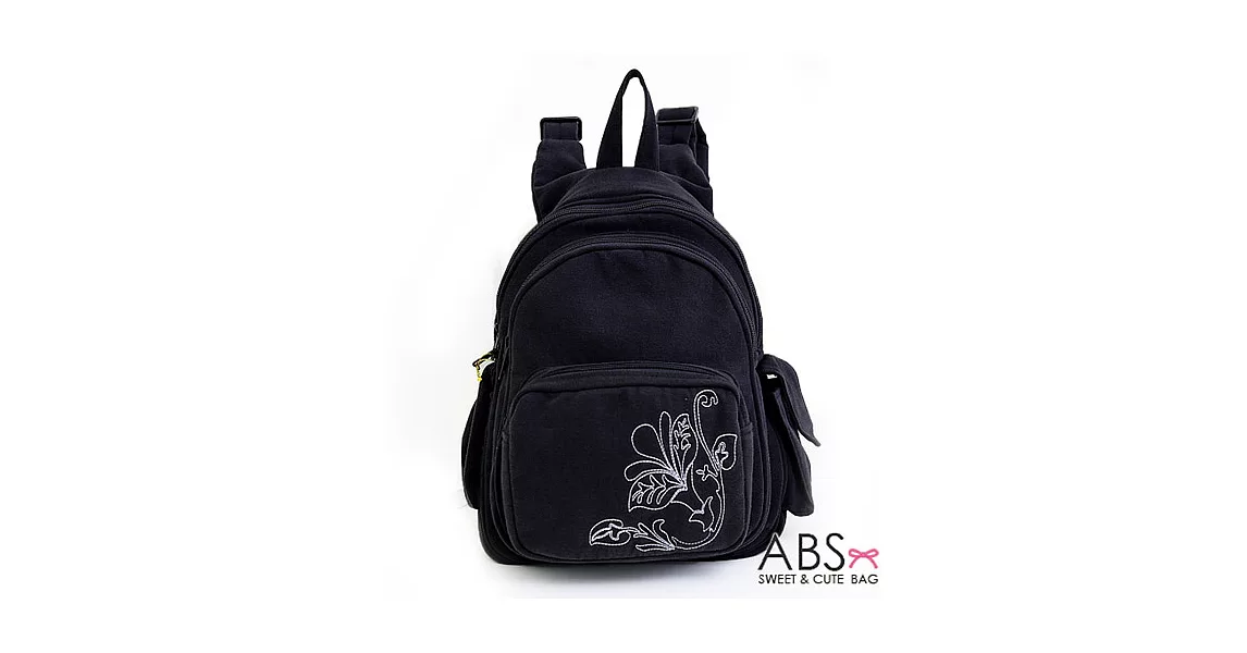 ABS貝斯貓 典雅花卉圖騰 小型雙肩後背包 (優雅黑) 88-037