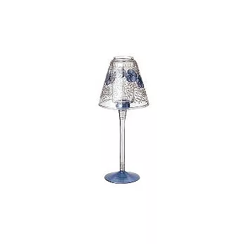 Madiggan手工彩繪玻璃鬱金香糰台燈罩二件組-寶藍色