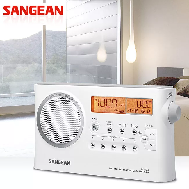 山進收音機SANGEAN-二波段數位式時鐘收音機(調頻/調幅)PR-D4