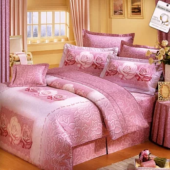 【法式寢飾花季】典雅風情-雙人純棉七件式床罩組(濃情玫瑰#3019)甜美粉