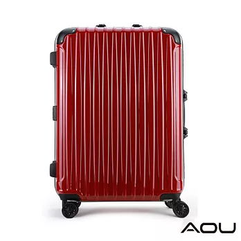 AOU微笑旅行 29吋 TSA鋁框鎖PC鏡面行李箱 專利雙跑車輪 (暗紅) 99-048A