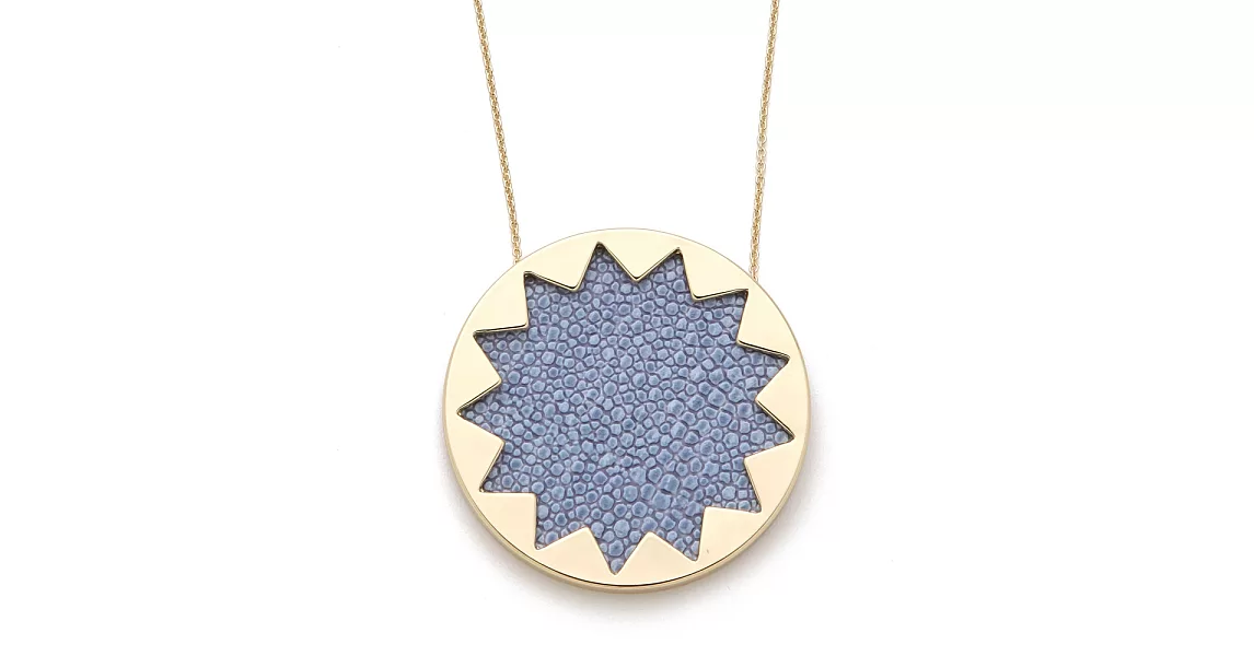 House of Harlow 1960 藍色珍珠魚皮革太陽神圓形金項鍊 附原廠包裝