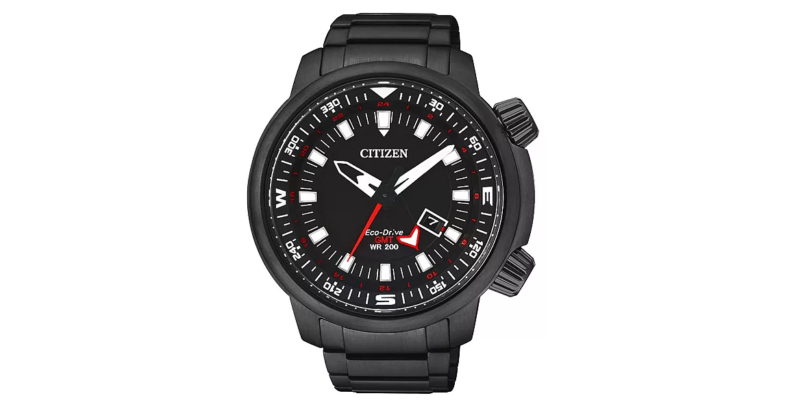 CITIZEN Eco-Drive  雙層霸氣日期顯示腕錶-黑