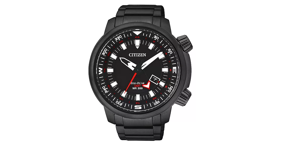 CITIZEN Eco-Drive 雙層霸氣日期顯示腕錶-黑