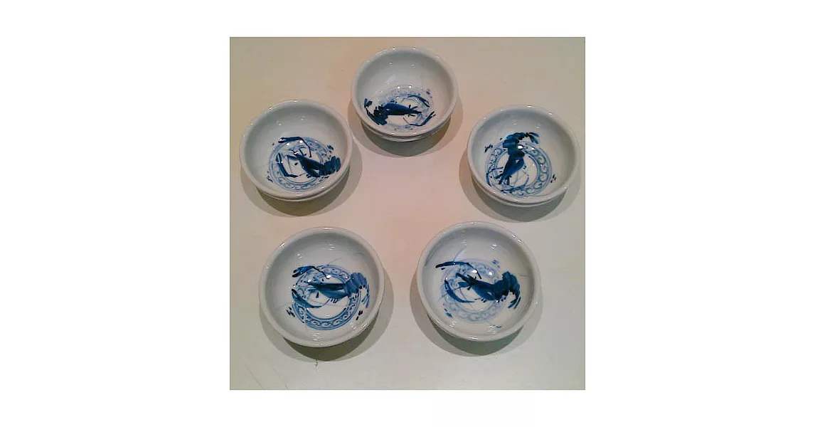 【青花皇后楊莉莉】手繪青花-普洱茶碗組(蝦子)(五入)