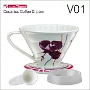 Tiamo V01陶瓷咖啡濾杯組-附量匙.滴水盤(紫色)HG5546P