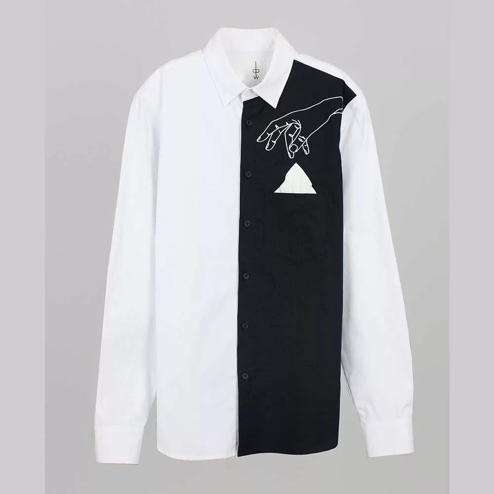 【摩達客】韓國進口EXO合作設計品牌DBSW Pickpocket 黑白時尚純棉男士修身長袖襯衫M趴手