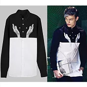 【摩達客】韓國進口EXO合作設計品牌DBSW Button Juggler扣子戲法黑白時尚純棉男士修身長袖襯衫S扣子戲法