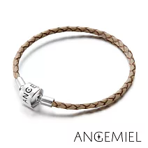 Angemiel安婕米 純銀珠飾 義大利皮革手環(米色)19cm