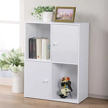 《Homelike》現代風二層四門置物櫃(三色)純白色