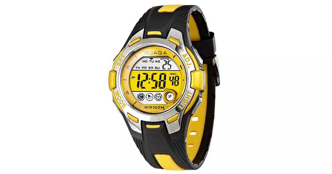 JAGA(捷卡)霓虹多彩俏麗多功能電子錶-M998-AK(黑黃)