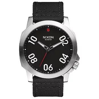 NIXON RANGER星際領航員時尚潮流腕錶-銀框黑x帆布帶