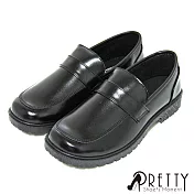 【Pretty】女 學生鞋 皮鞋 基本款 學院風 直套式 圓頭 低跟 台灣製 JP23 黑色
