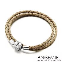 Angemiel安婕米 義大利珠飾 雙圈皮革手環(米色)17cm