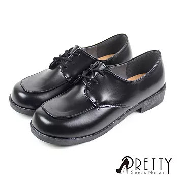 【Pretty】女 學生鞋 皮鞋 綁帶 方頭 低跟 台灣製 JP23 黑色