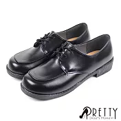 【Pretty】女 學生鞋 皮鞋 綁帶 方頭 低跟 台灣製 JP24 黑色